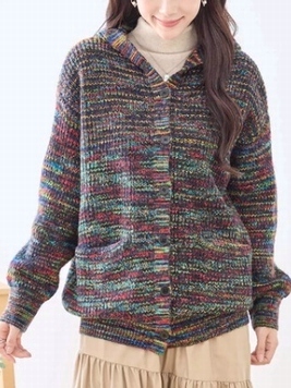 ぽわんニットフードカーディガン