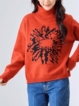 ビッグフラワージャカードニットTOP