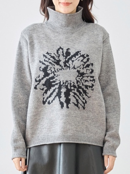 ビッグフラワージャカードニットTOP