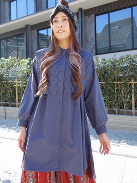 レース刺繍重ねシャツチュニック