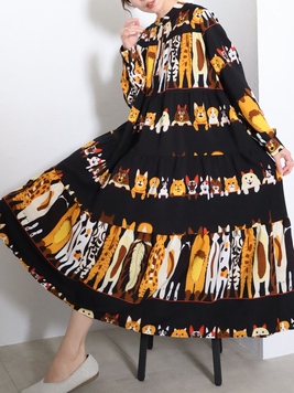 ニャンコティアードワンピース