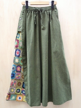 コットンクロシェパッチワークスカート