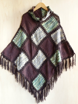 ブロックプリントパッチワークコットンポンチョ