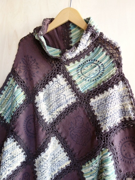 ブロックプリントパッチワークコットンポンチョ