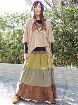 ウォッシュ&プレーン切替えティアードスカート