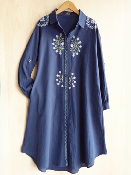 コットン刺繍前開きチュニックワンピース