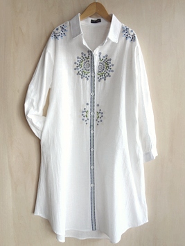 コットン刺繍前開きチュニックワンピース