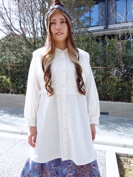 レース刺繍重ねシャツチュニック