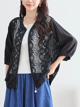 花のレースジップアップブルゾン