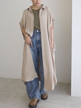 フレンチ袖ロングブラウスワンピース