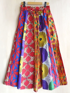 スーパーフレアアフリカンパッチワークスカート