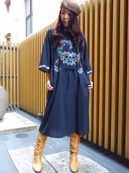 カロチャ刺繍ワンピース 梟 通販 エスニック アジアン ナチュラル ファッション 服 雑貨