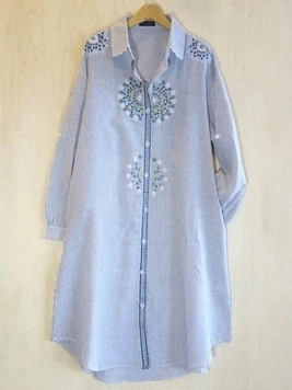 コットン刺繍前開きチュニックワンピース