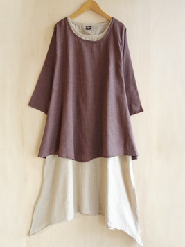重ねたバイカラーレイヤードコットンワンピース
