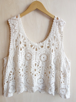 レース編みの花コットンニットベスト