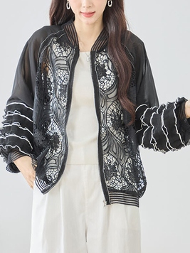 花レースとぽわんフリルスリーブブルゾン