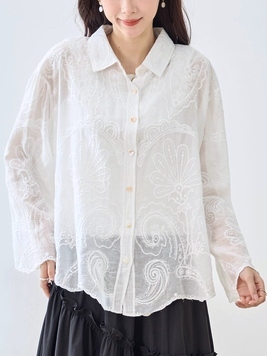 ペイズリー刺繍シアーブラウス