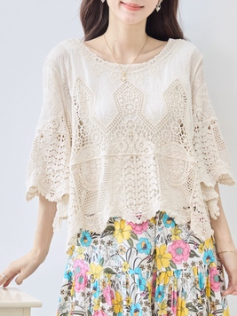 コットンのクロシェレースプルオーバー