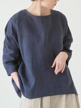 リネンオックスワイドプルオーバーブラウス