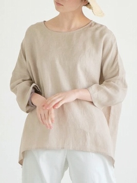 リネンオックスワイドプルオーバーブラウス