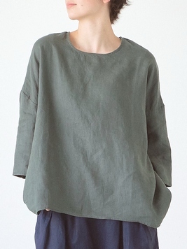 リネンオックスワイドプルオーバーブラウス