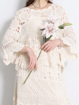 コットンクロシェBOHOベル袖TOP