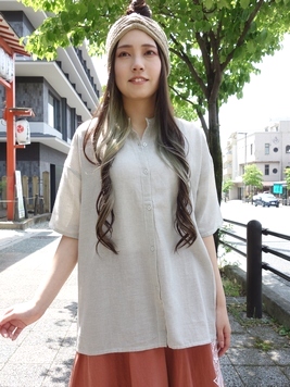 コットンリネンストライプブラウス