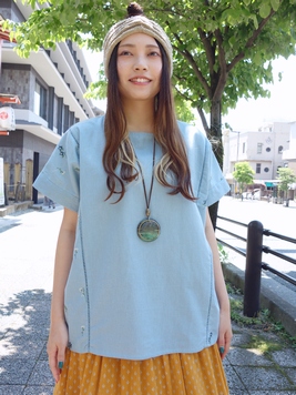 コットンリネン刺繍切替ブラウス