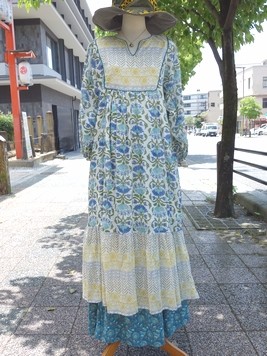 ブロックエンブコットンワンピース