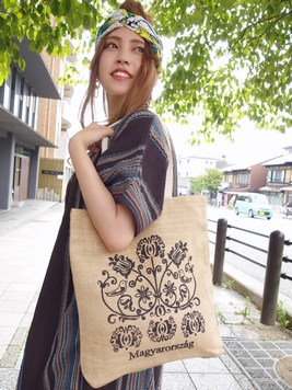 花ジュートトート 梟 通販 エスニック アジアン ナチュラル ファッション 服 雑貨