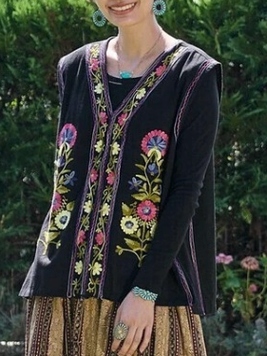 コットン麻アリ刺繍ベスト