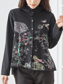 鳥と草木の刺繍TOP
