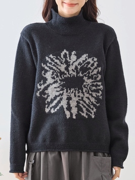 ビッグフラワージャカードニットTOP