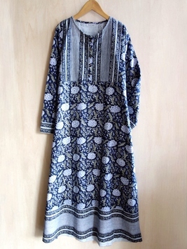 ハンドブロックプリントツイルワンピース