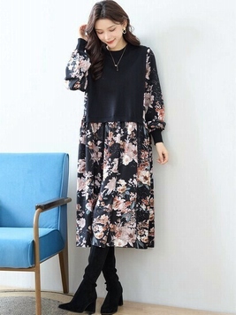 アンティークフラワーレイヤード風ワンピース