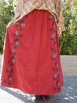 メキシコの花刺繍コーデュロイスカート