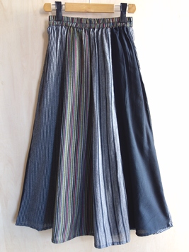 パッチワークストライプコットンスカート