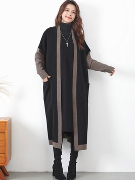 配色切替ロングニットカーディガン