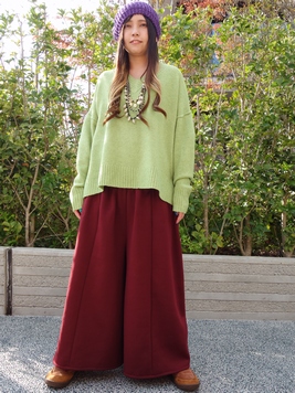 シャーリング裏起毛ワイドパンツ