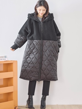 ボア×キルティング切替中綿フーディコート