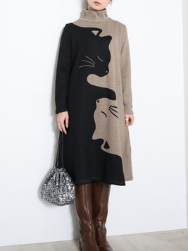 にゃんこの裏起毛チュニックワンピース