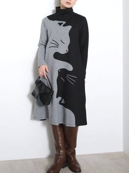 にゃんこの裏起毛チュニックワンピース