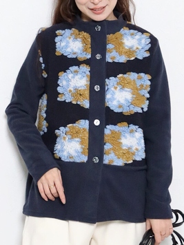 花ボアフリースカーディガン