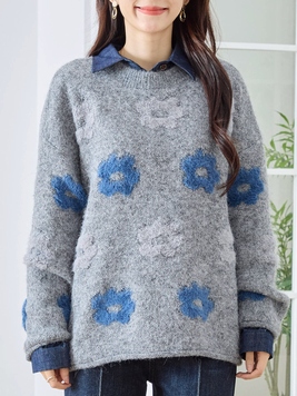 花ボアメランジニットTOP