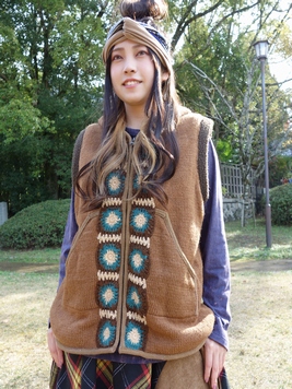 グラニーフードベスト 梟 通販 エスニック アジアン ナチュラル ファッション 服 雑貨