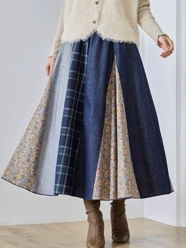 異素材切替フレアスカート