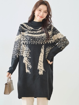 ストール巻き風ジャカードニットワンピース