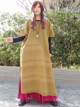 古墳ボーダーバイアスワンピース