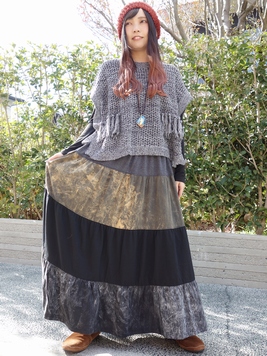 ウォッシュ&プレーン切替えティアードスカート