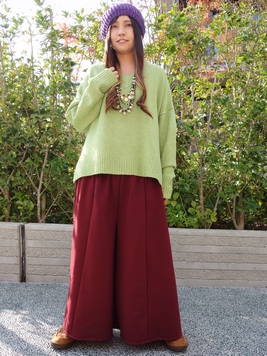 シャーリング裏起毛ワイドパンツ